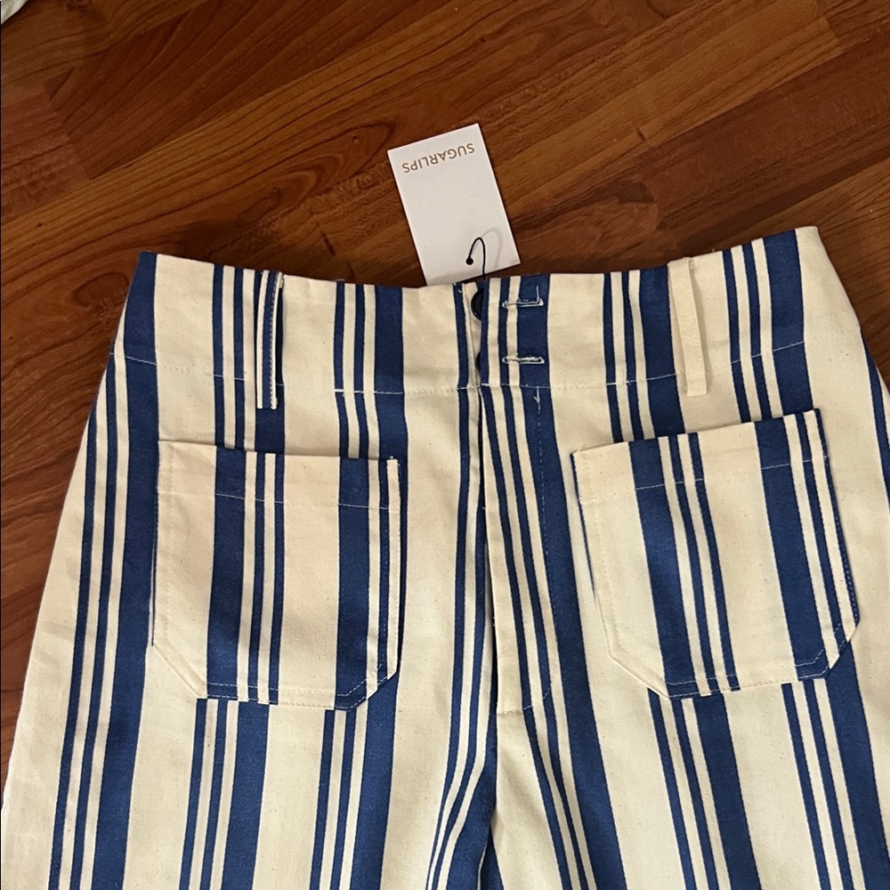 Sugarlips Blue and White Striped Wide Leg Pants & Vest Set - Picture 4 of 5